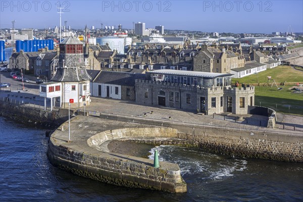 The old harbour master's control tower at entrance to the Aberdeen port