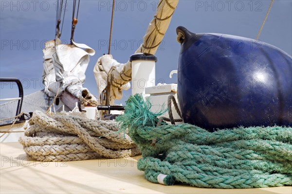 Hawsers on deck of the tall ship