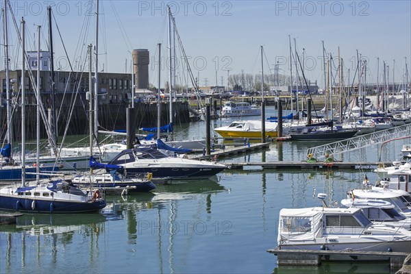 Sailing boats and pleasure yachts in the harbour at Zeebrugge along the North Sea coast