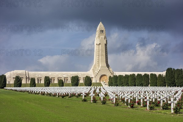 Douaumont ossuary and military cemetery for First World War One French and German soldiers who died at Battle of Verdun