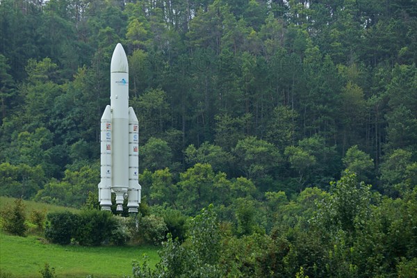 Monument to civil engineer Walter Hohmann with Ariane 5 launcher on a scale of 1:4