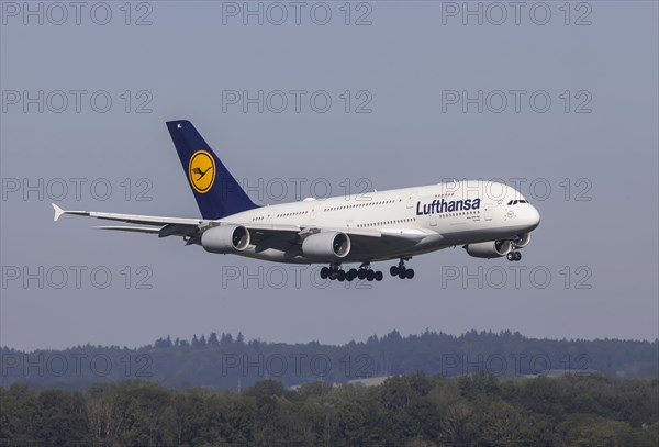 Lufthansa Airbus A380-800 from Boston approaching Munich Airport