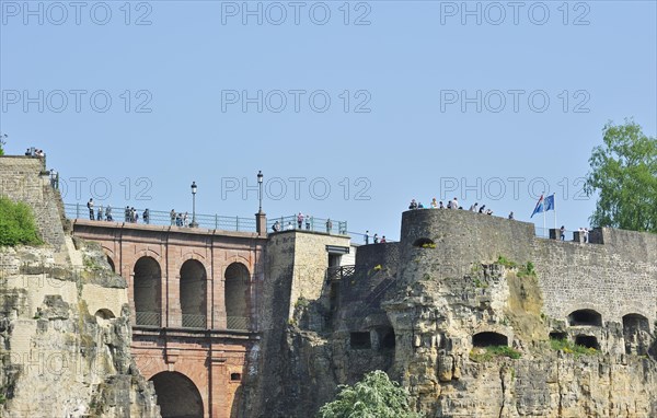 The viaduct Schloss Erbaut Bruecke and the Bock fortifications and casemates in Luxembourg