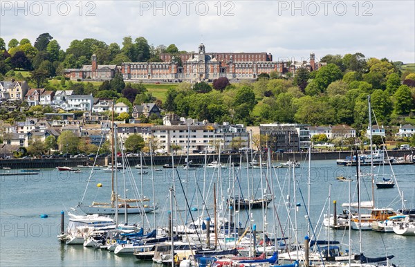 View across River Dart estuary to Dartmouth Naval College buildings