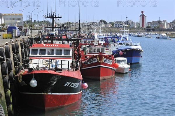 Colourful trawler fishing boats in the Guilvinec port