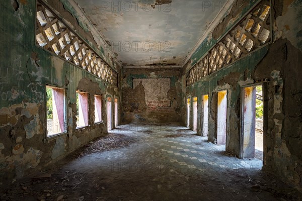 Dilapidated arcade building
