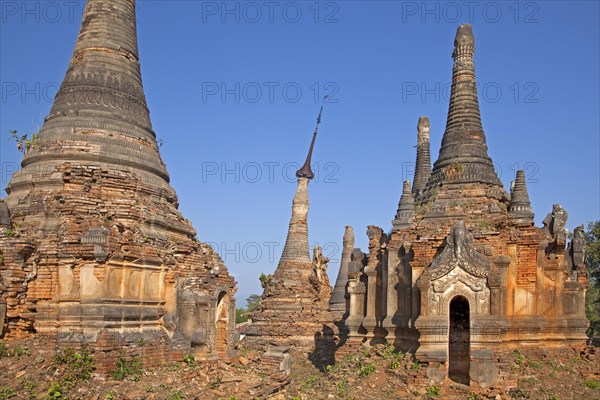 Ancient red brick Buddhist stupas near the village In Dein