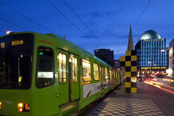 Tram at tramstop at the Steintorplatz in Hannover