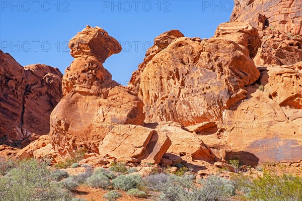 Red sandstone rock formations in Valley of Fire State Park near Overton