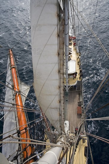 Sails and rigging on board of the tall ship