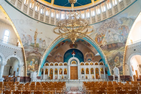 Beautiful interior of the Orthodox Cathedral of the Resurrection of Christ near Skanderbeg Square in Tirana. Albania