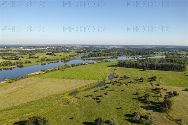 Aerial photograph of the Elbe floodplain in the Altmark region of the Elbe River Landscape UNESCO Biosphere Reserve