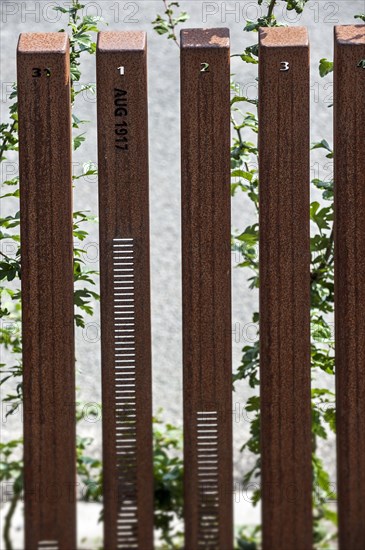 Line-up of 1392 posts representing the dead chart of the hospital at the Lijssenthoek Military Cemetery in the Ypres Salient