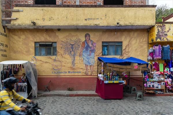 Street wall mural celebrating breastfeeding mother