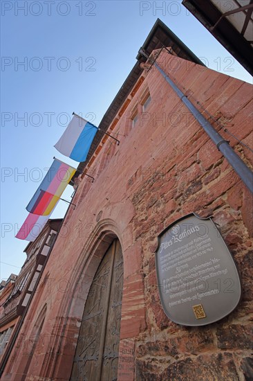 Old town hall with information board and German national flag
