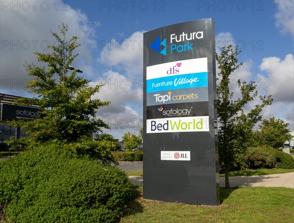 Sign for shops at Futura Park retail outlets