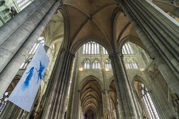 Church ceiling and columns of Notre Dame d'Amiens Cathedral