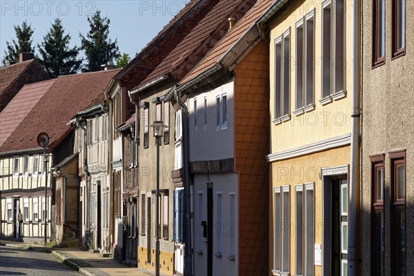 Residential buildings and half-timbered houses in the street Kleine Bruederstrasse in Seehausen