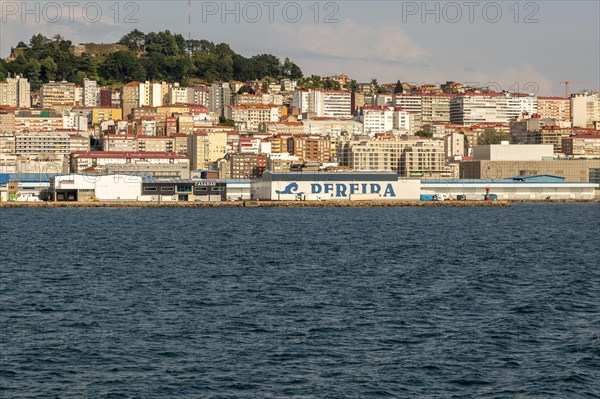 View of city and port from the sea Ria de Vigo estuary