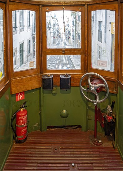 Inside the Car of Elevador da Bica Funicular