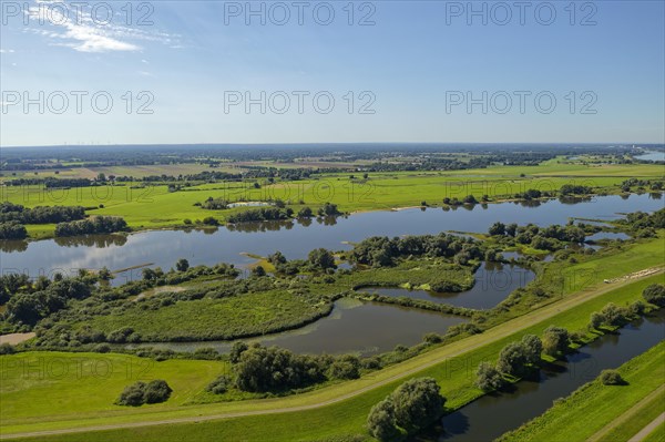 Aerial view of the Elbe floodplain near Boizenburg in the Elbe River Landscape UNESCO Biosphere Reserve. Boizenburg