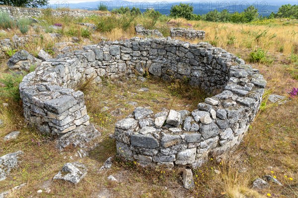 Roundhouse building San Cibrao de Las hill fort Castro Culture archeological site