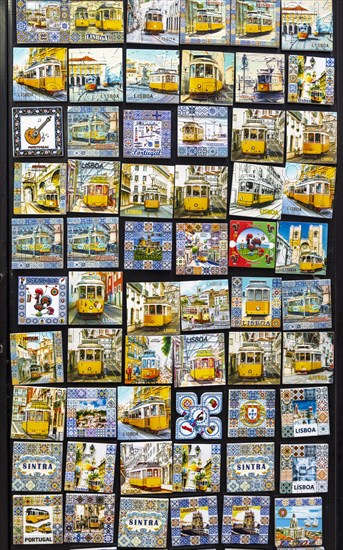 Ceramic fridge magnets of trams and azulejo tiles