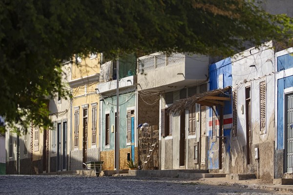 Empty street with colourful houses near the harbour