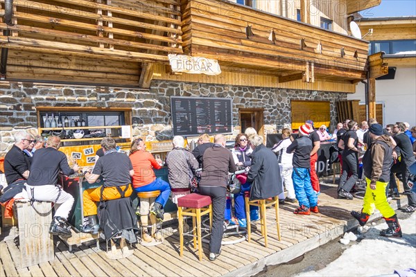 Open-air bar in front of the Vider Alp mountain restaurant