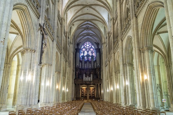 Interior and church organ of Notre-Dame de Coutances Cathedral