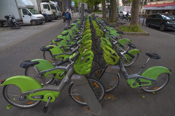 Lined up ready to ride city rental bikes