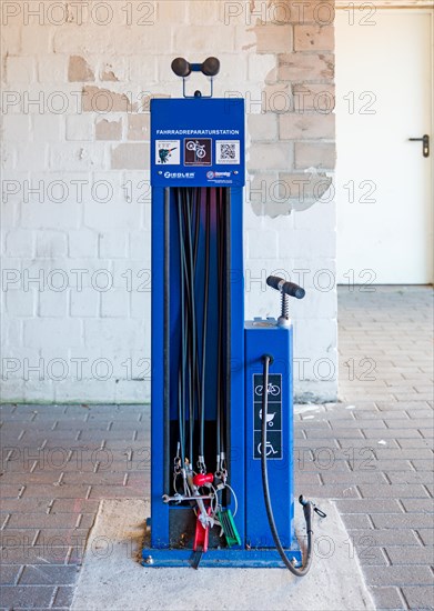 Bicycle repair station in an underground car park