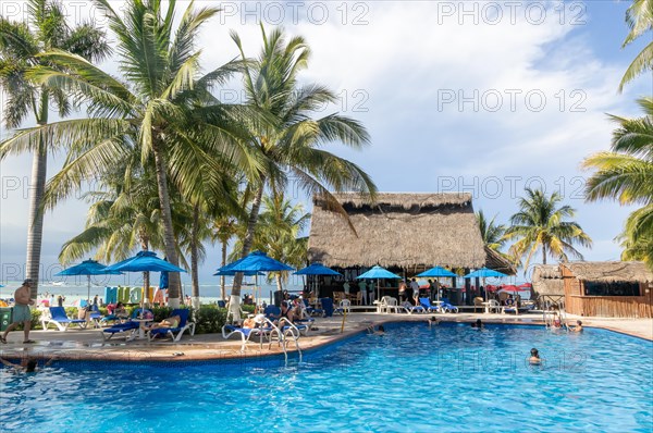 Swimming pools and palm trees at Hotel Casa Maya