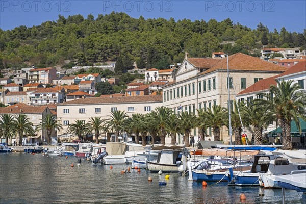 Boats in the harbour of the little town Vela Luka on the island Korula in the Adriatic Sea