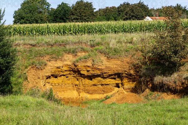 Cross section of red crag rock quarry pit