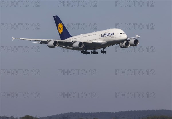 Lufthansa Airbus A380-800 from Boston approaching Munich Airport