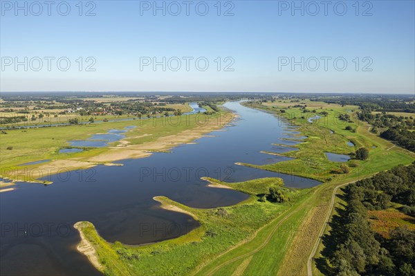 Aerial photograph of the Elbe floodplain in the Altmark region of the Elbe River Landscape UNESCO Biosphere Reserve