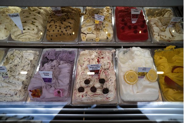 Different types of ice cream in an ice cream parlour