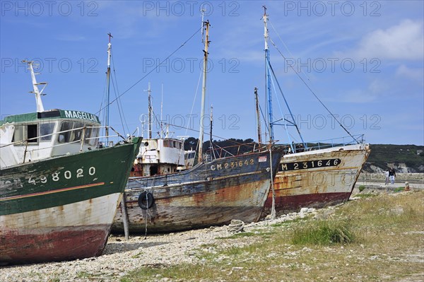 Wrecks of small trawler fishing boats in the harbour of Camaret-sur-Mer