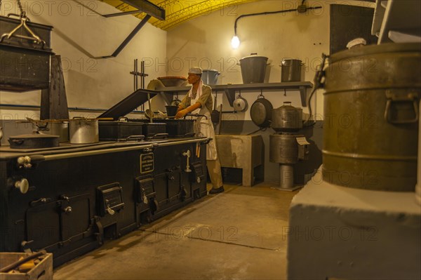 Kitchen in the bunker and large shelter at the Musee de l'Abri