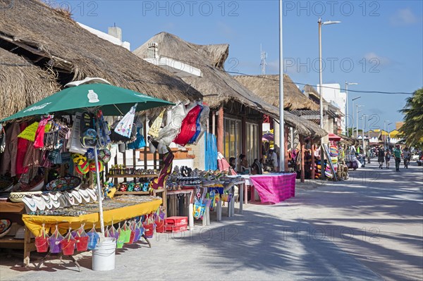 Souvenir shops in seaside resort Mahahual along the Costa Maya