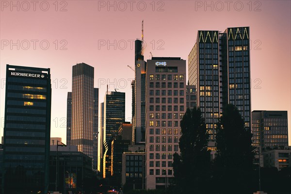 Building in the sunset in the banking district