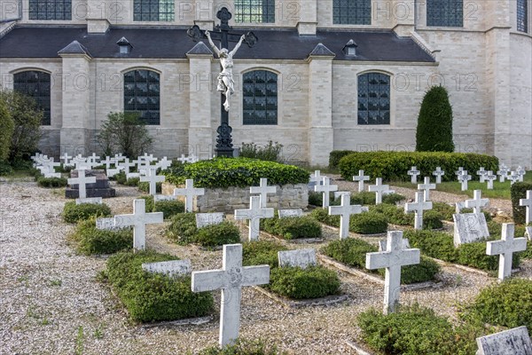 White crosses on Norbertine graves at cemetery of the Premonstratensian Averbode Abbey