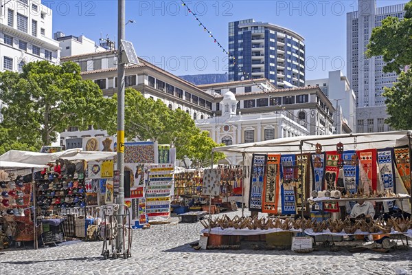 Stalls selling African souvenirs at Greenmarket Square in the City Bowl section of Cape Town