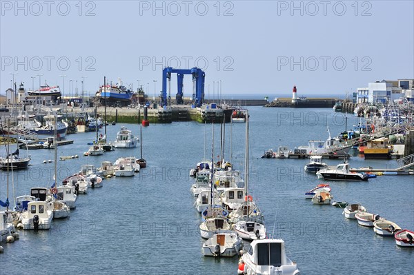 Trawler fishing boats on shipbuilding yard for maintenance works in the Guilvinec port