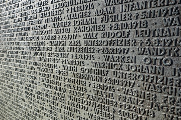 Names of fallen German soldiers at the First World War One military cemetery Deutscher Soldatenfriedhof Langemark