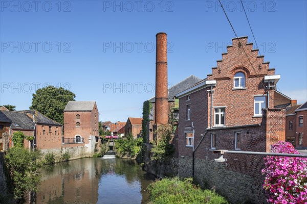 14th century Arenberg watermills on the river Senne in the village Rebecq