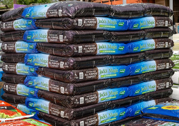 Bags of Jack's Magic All Purpose compost on sale in garden centre