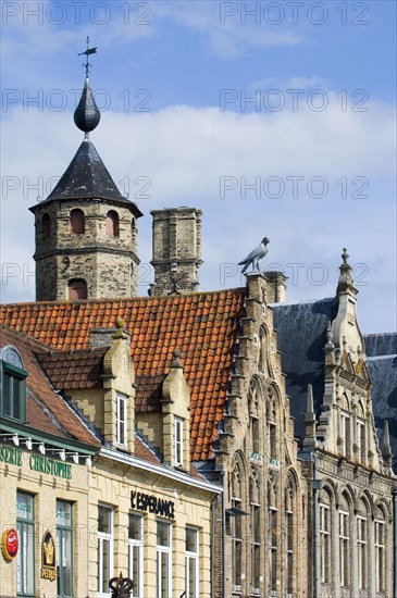 Medieval facades along the central market square at Veurne