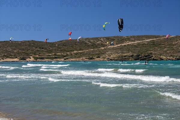 Kitesurfers on Prasonisi Beach Peninsula
